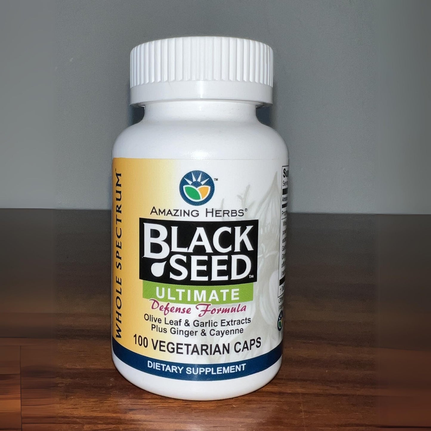 Amazing Herbs Whole Spectrum Black Seed Ultimate – Vegetarian Capsules (Olive Leaf, Garlic, Ginger, Cayenne) – Gluten Free & Vegan – 100 Count