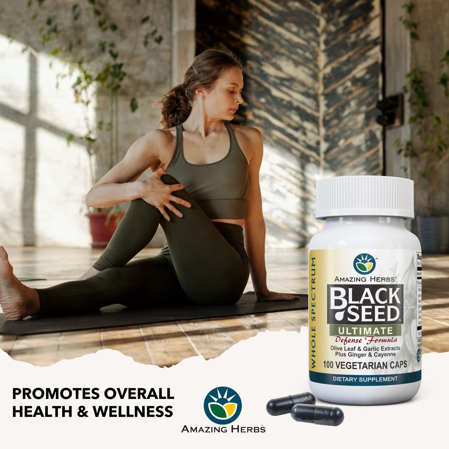 Amazing Herbs Black Seed Ultimate - Vegan Capsules with Olive Leaf & Cayenne | 100 Count