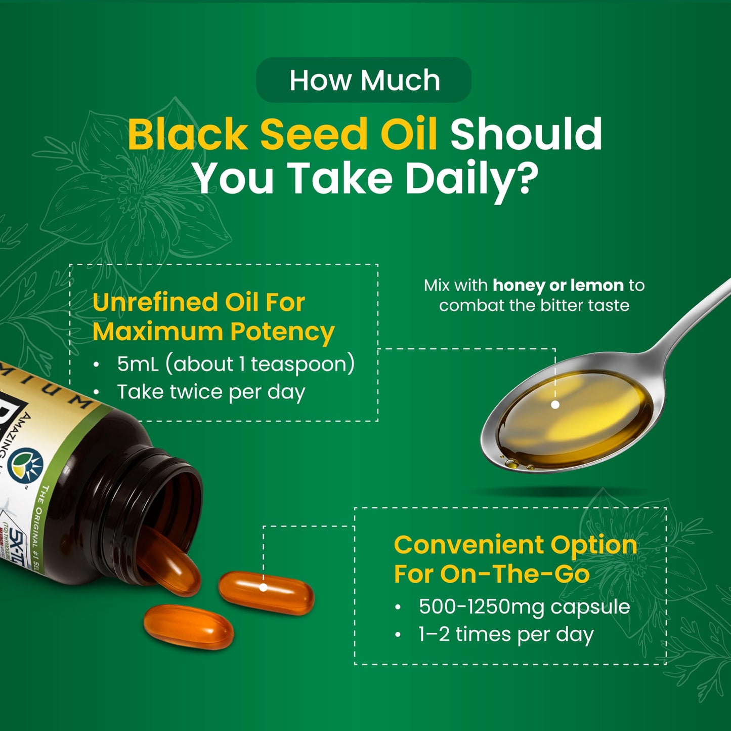 Amazing Herbs Premium Black Seed Oil – Gluten Free, Non-GMO, Cold Pressed Nigella Sativa – 16 Fl Oz (Pack of 2)