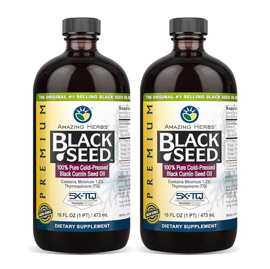 Amazing Herbs Premium Black Seed Oil – Gluten Free, Non-GMO, Cold Pressed Nigella Sativa – 16 Fl Oz (Pack of 2)