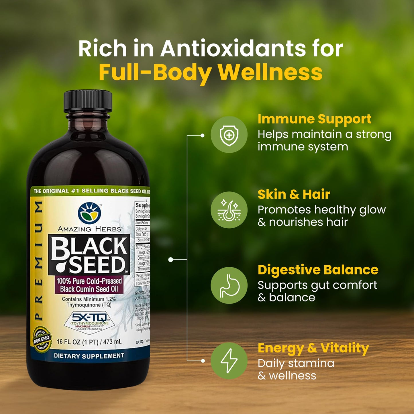 Amazing Herbs Premium Black Seed Oil - Gluten Free, Non-GMO, Cold-Pressed Nigella Sativa (16 oz x 2)