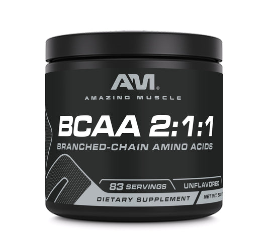 Amazing Muscle BCAA Amino Supplement | 2:1:1 BCAA Ratio | Unflavored | 500g | Non-GMO | Gluten-Free | Made in USA
