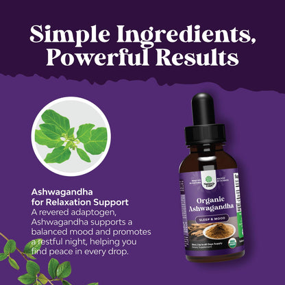 USDA Organic Ashwagandha Liquid Drops - Stress & Mood Support (Alcohol-Free, 30 ml)