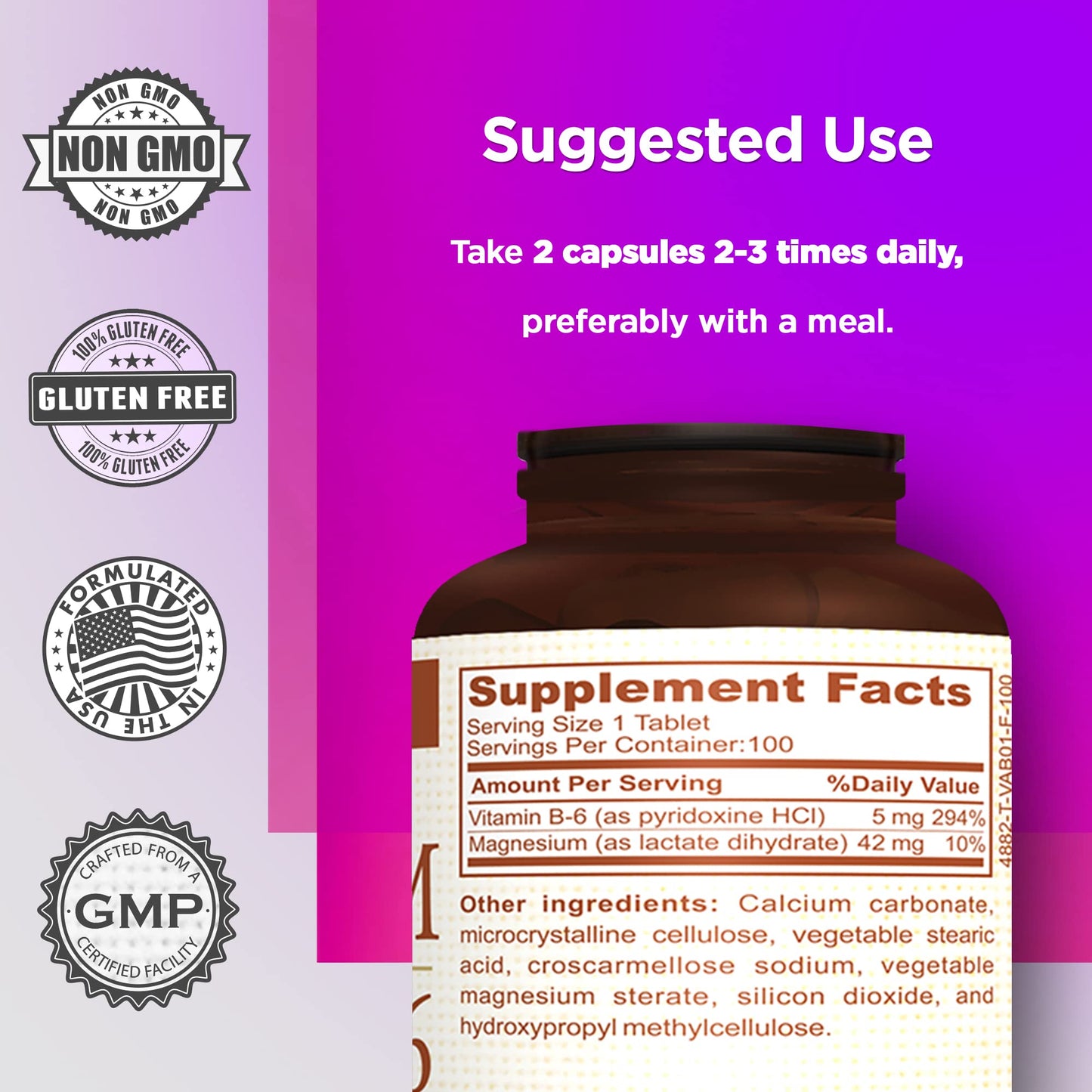 Amvilab Magnesium & Vitamin B6 – Muscle & Brain Support | 100 Tablets
