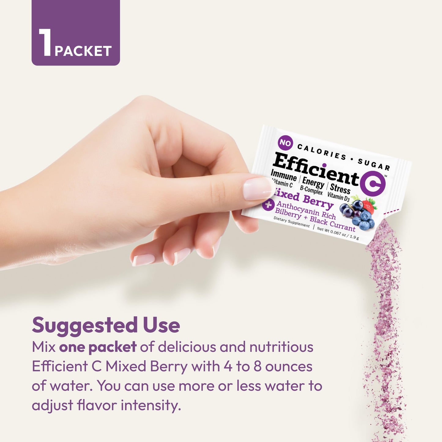 ANDREW LESSMAN Efficient C Mixed Berry 180 Packets — Non-Calorie Vitamin C Drink for Immune, Energy & Eye Health