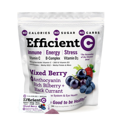 ANDREW LESSMAN Efficient C Mixed Berry 180 Packets — Non-Calorie Vitamin C Drink for Immune, Energy & Eye Health