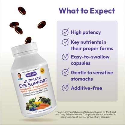 ANDREW LESSMAN Ultimate Eye Support 360 Softgels – Lutein 12mg, Zeaxanthin 6mg
