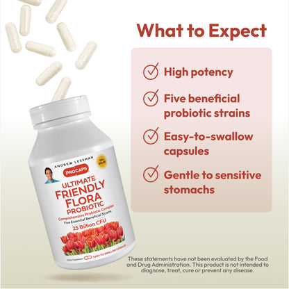 Andrew Lessman Ultimate Friendly Flora Probiotic 25B CFU | 5 Strains, 240 Capsules