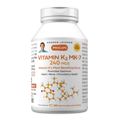 ANDREW LESSMAN Vitamin K2 MK7 240 mcg – 360 Softgels | Bone & Heart Health Support