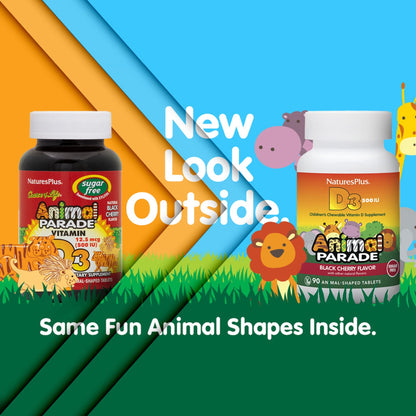 NaturesPlus Animal Parade Sugar-Free Vitamin D3 500 IU for Kids – Black Cherry (2 Pack)