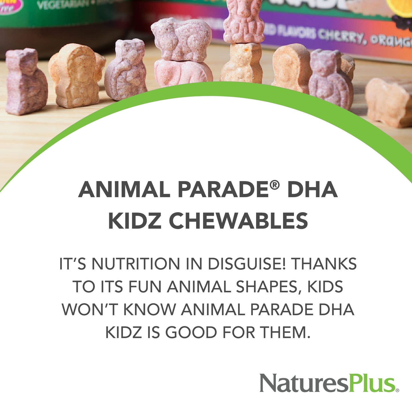 Nature's Plus Animal Parade DHA Children's Chewables – Cherry Flavor, 90 Animal-Shaped Tablets | Gluten Free