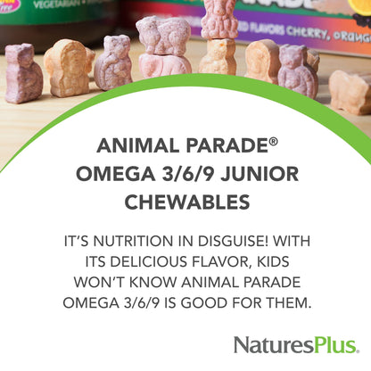 Natures Plus Animal Parade Omega 3/6/9 Junior - Lemon, 90 Softgels | Non-GMO, Gluten Free