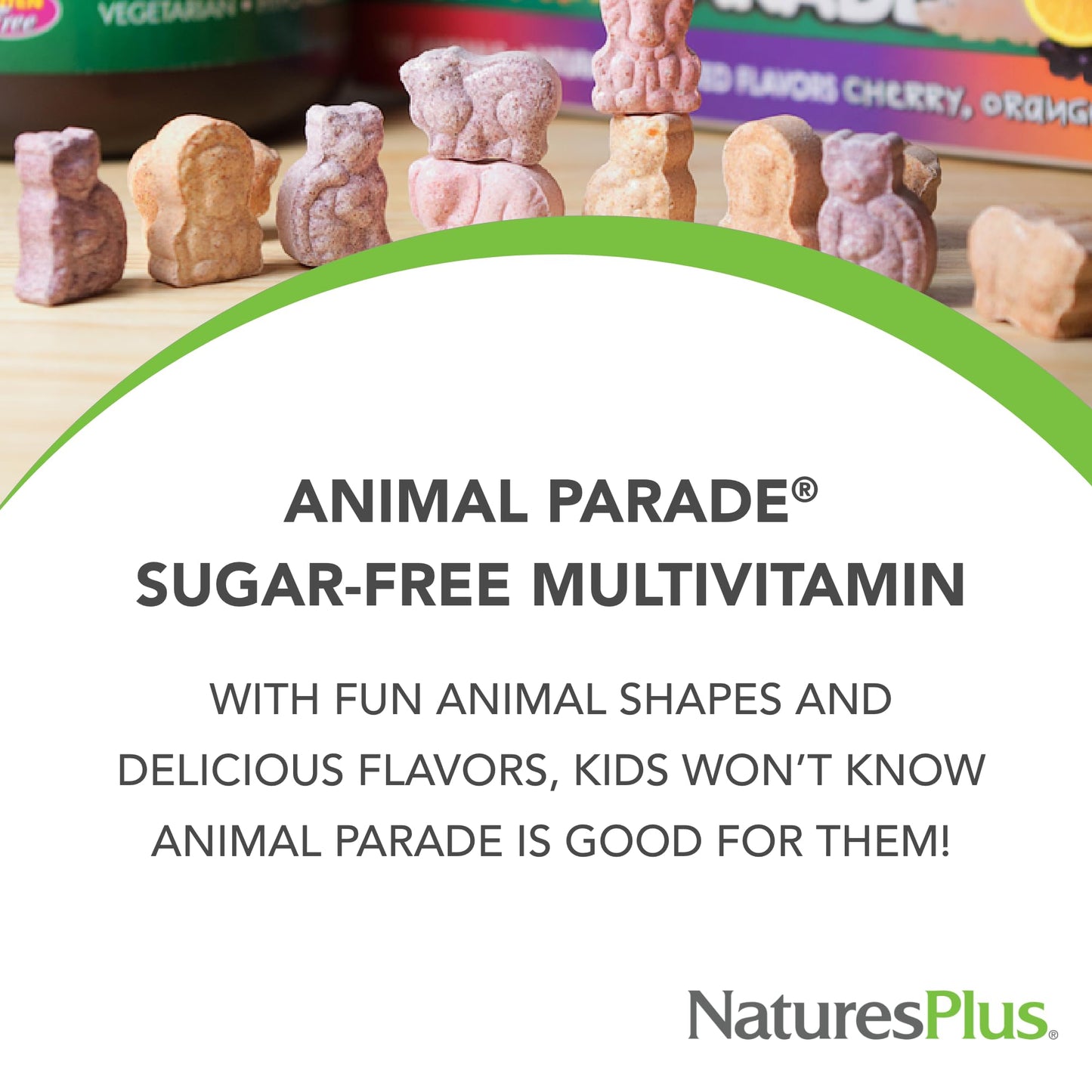 Natures Plus Animal Parade Sugar-Free Children's Multivitamin - Assorted Cherry, Grape & Orange Flavors - 90 Chewable Tablets - 45 Total Servings
