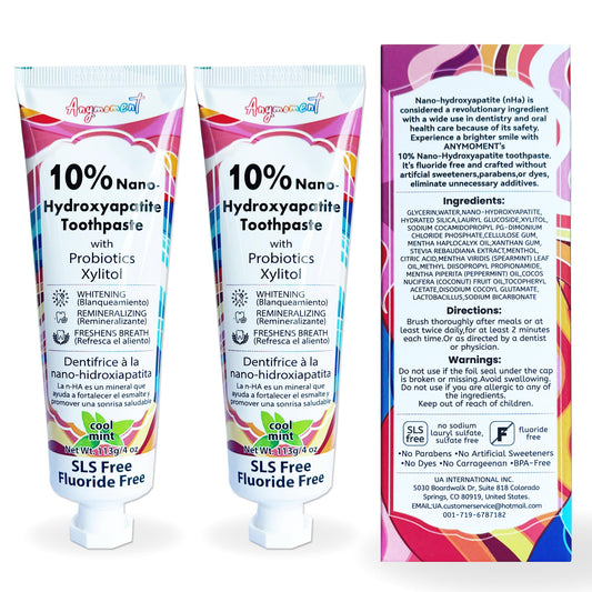 Anymoment 10% Nano Hydroxyapatite Toothpaste – Fluoride Free, Whitening, SLS Free, For Sensitive Teeth (4oz Pack of 2)