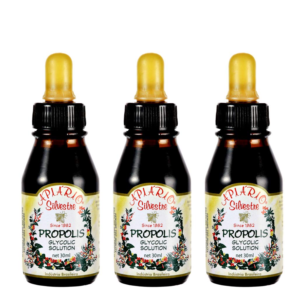 Official Distributor - Apiario Silvestre Brazilian Green Propolis Liquid Glycolic Extract (3 Bottles) Non Alcoholic, Wax Free, Sugar Free