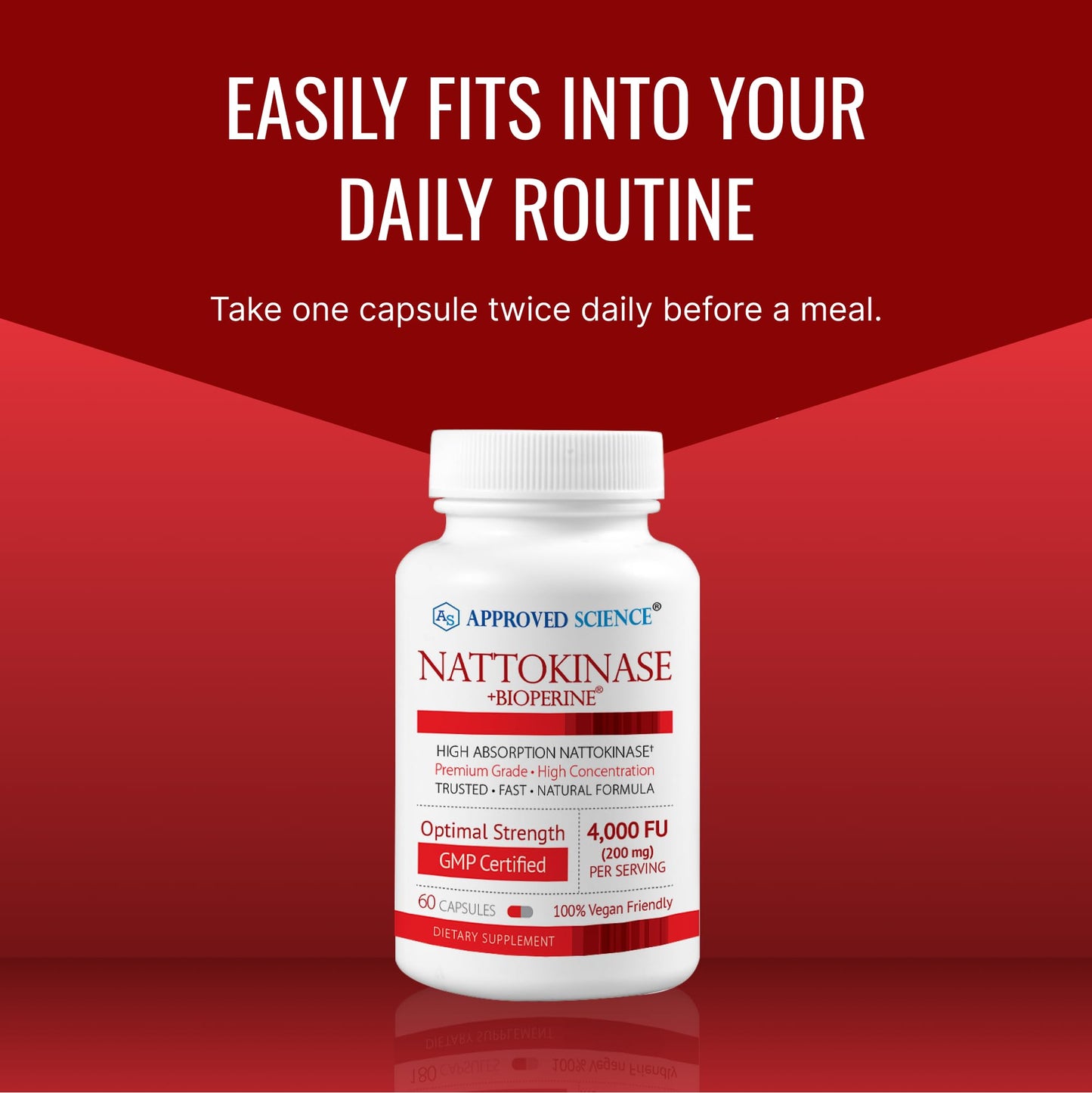 Approved Science Nattokinase 4000 FU - 180 Vegan Capsules + BioPerine
