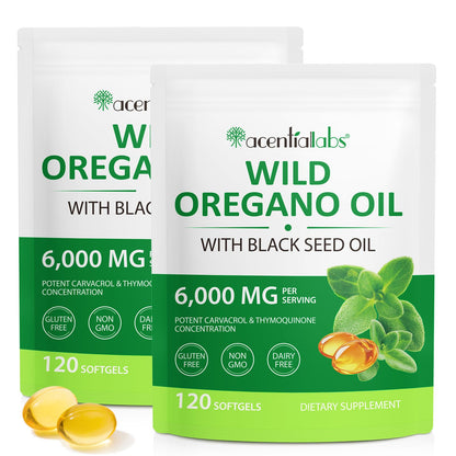 Arkture Oregano Oil Capsules | 6000mg Oil of Oregano with Black Seed Oil 200mg, 240 Softgels, Non-GMO, Gluten Free