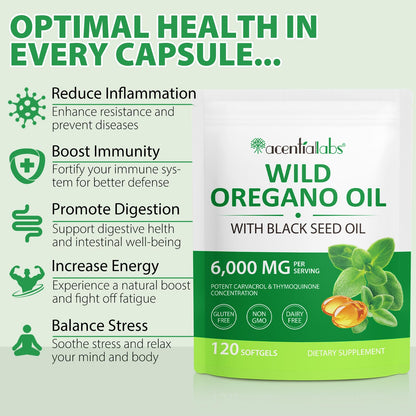 Arkture Oregano Oil Capsules | 6000mg Oil of Oregano with Black Seed Oil 200mg, 240 Softgels, Non-GMO, Gluten Free