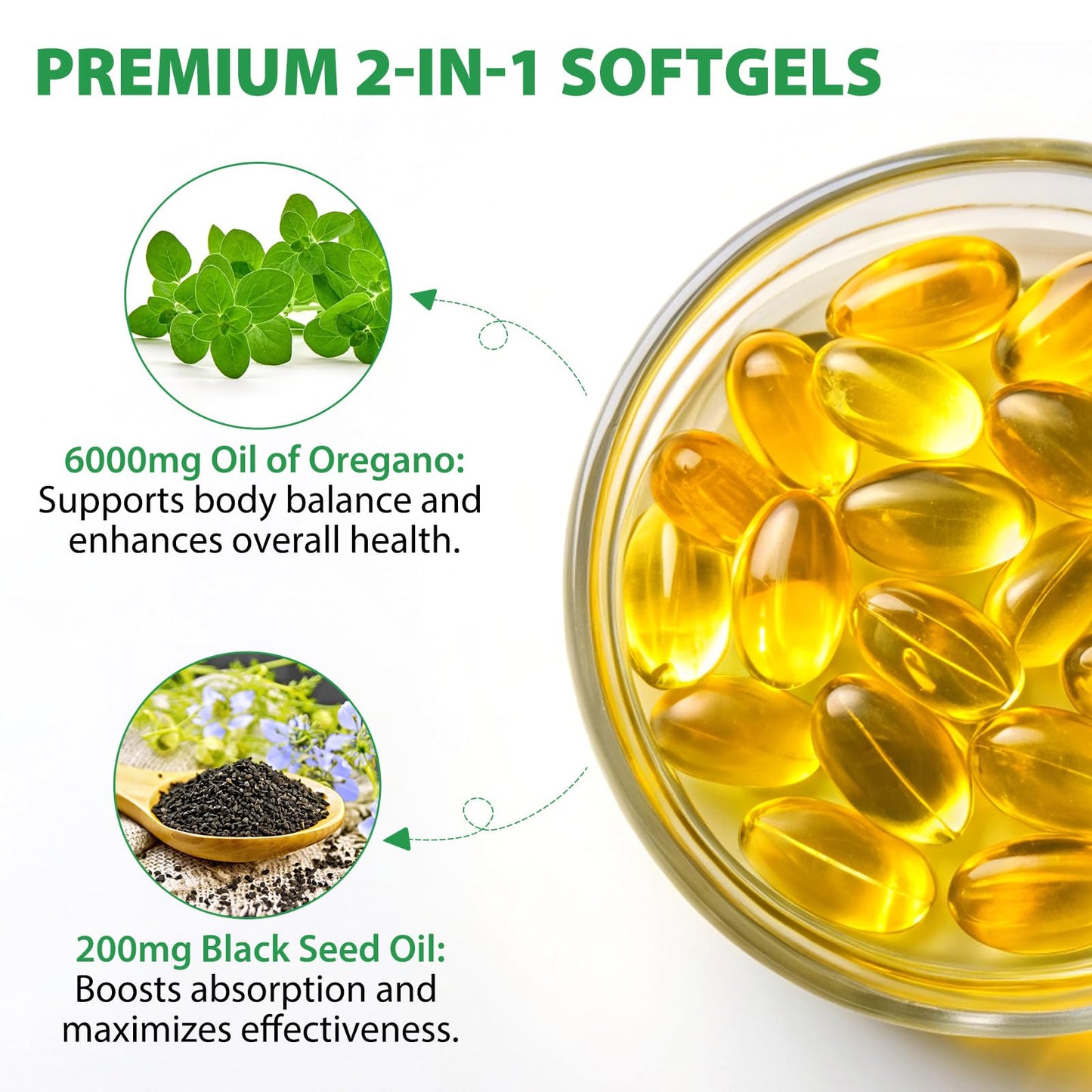 Arkture Oregano Oil Capsules | 6000mg Oil of Oregano with Black Seed Oil 200mg, 240 Softgels, Non-GMO, Gluten Free