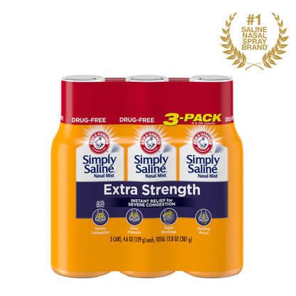 Arm & Hammer Simply Saline Extra Strength Nasal Spray – Severe Congestion Relief, 4.6oz 3-Pack