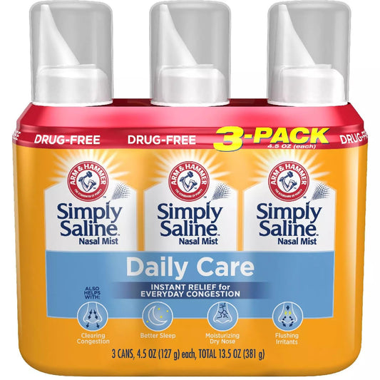 Arm & Hammer Simply Saline Giant Size 4.25 oz – Pack of 3 | Gentle Nasal Moisture