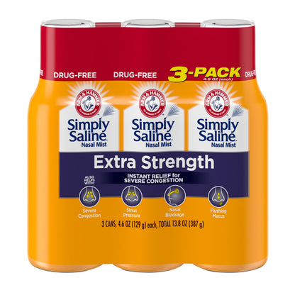 Arm & Hammer Simply Saline Extra Strength Nasal Spray – Severe Congestion Relief, 4.6oz 3-Pack