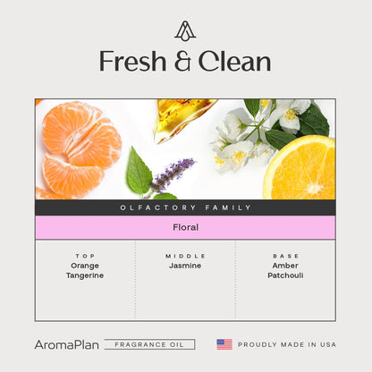 AromaPlan Fresh & Clean Essential Oil 5oz (2-Pack) for Diffusers – USA Made, Long-Lasting Fragrance