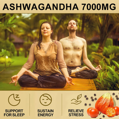 7000mg Ashwagandha 20:1 Extract Capsules – 120ct, Black Pepper, Non-GMO