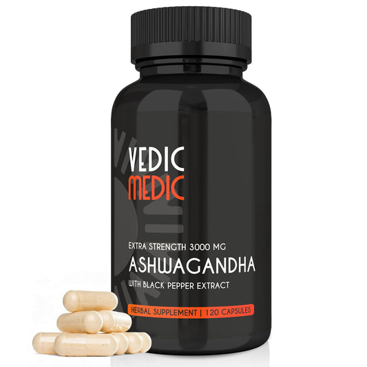 Vedic Medic Organic Ashwagandha Capsules Extra Strength 3000mg – Stress Relief, Mood & Energy Support (Vegan, Non-GMO)