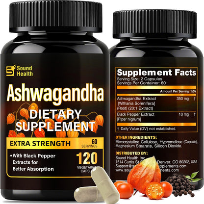 7000mg Ashwagandha 20:1 Extract Capsules – 120ct, Black Pepper, Non-GMO