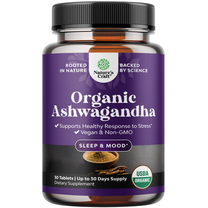 High Strength Organic Ashwagandha Tablets – Mood Support & Hormone Balance (30 Ct) with Black Pepper