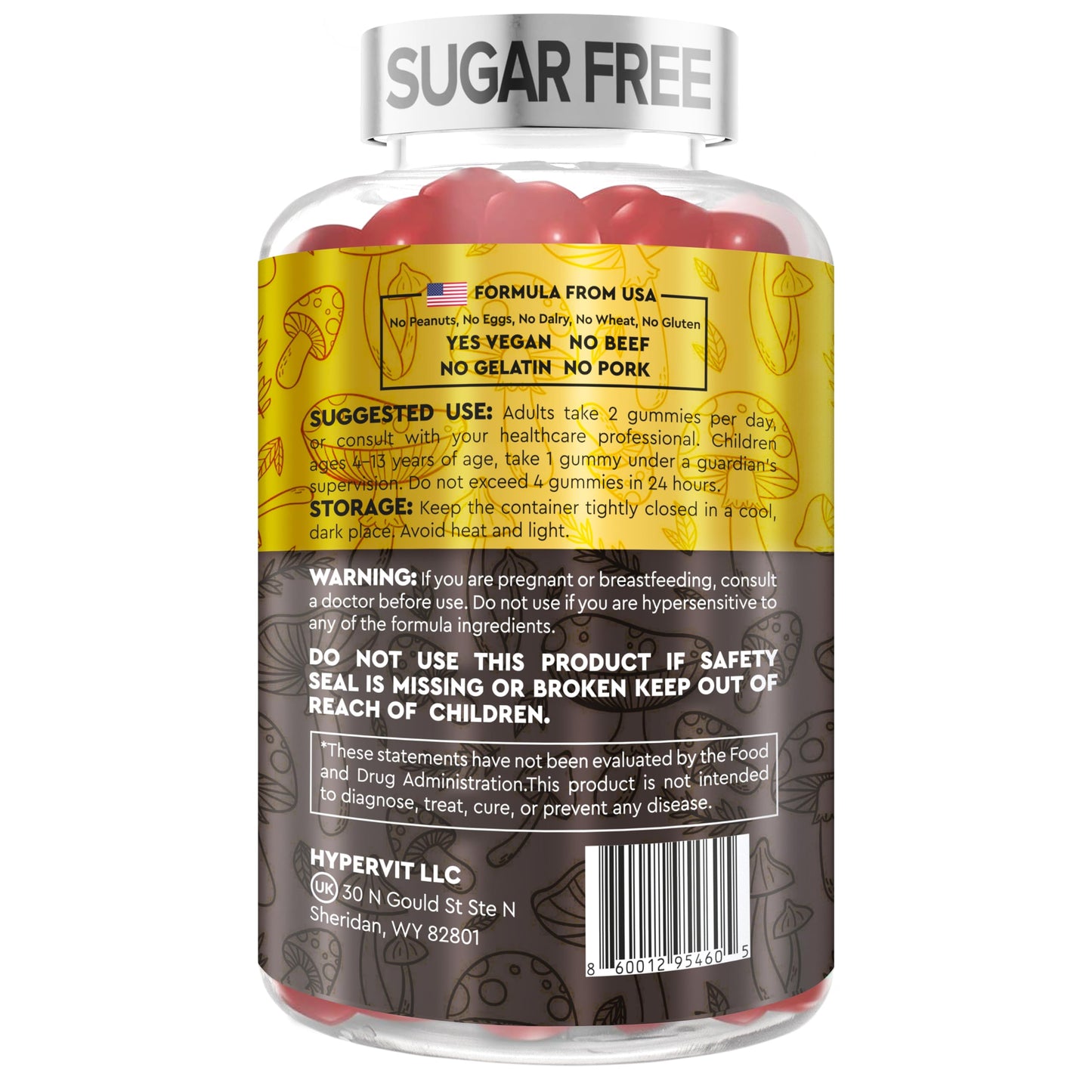 12in1 Mushroom Gummies 4550mg with Ashwagandha & Shilajit – Sugar Free, 90 Count (45 Servings) | Energy & Focus