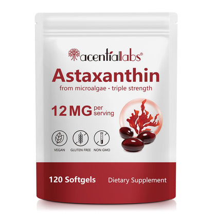 Astaxanthin 12mg 120 Softgels (4-Month) – Haematococcus Pluvialis, Non-GMO