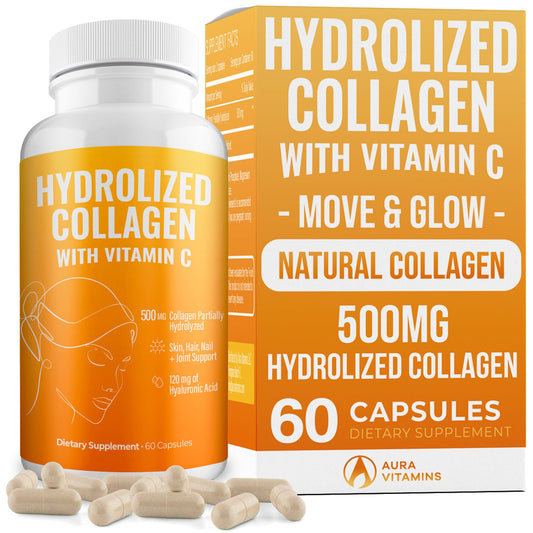 AURA VITAMINS Hydrolyzed Collagen Powder Supplement for Hair, Skin, Nails, Bones & Joints | Grass-Fed Collagen Peptides 200gr