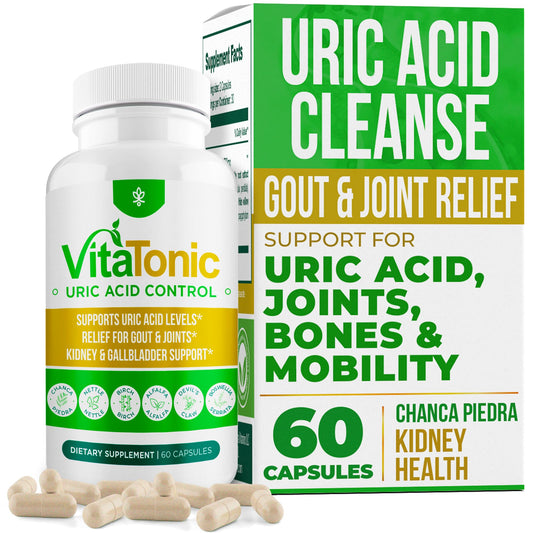 Vitatonic Uric Acid Balancing Aid – AURA VITAMINS | Joint Care Detox for Men & Women | Gluten-Free, GMO-Free | 60 Capsules