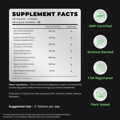 Auric Herbal Liver Support Supplement | Milk Thistle, Turmeric & Ginger | 180 Plant-Based Detox Tablets