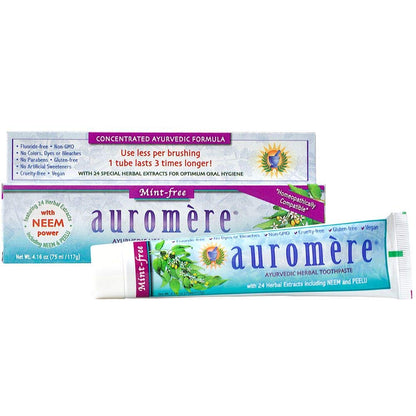 Auromere Ayurvedic Toothpaste Mint Free - Vegan, Fluoride Free, Neem & Peelu (4.16 oz)