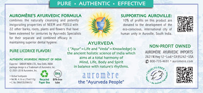 Auromere Ayurvedic Toothpaste – Mint-Free, Vegan, Neem & Peelu (4.16 oz)