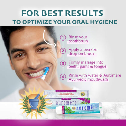 Auromere Ayurvedic Toothpaste Mint Free - Vegan, Fluoride Free, Neem & Peelu (4.16 oz)