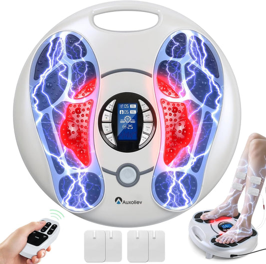 Auxoliev EMS Foot Massager for Neuropathy — 25 Modes, 99 Intensities, 4 TENS Pads, FSA Eligible