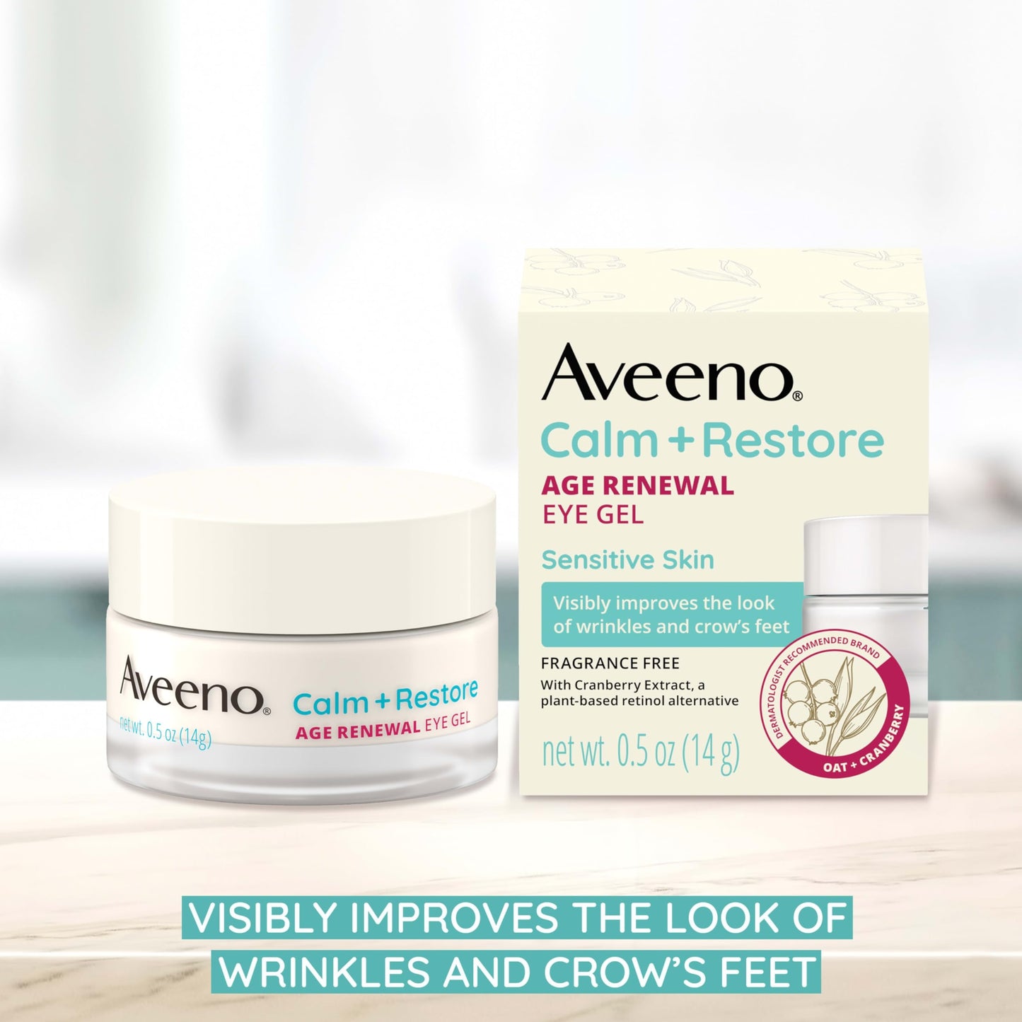 Aveeno Calm and Restore Age Renewal Eye Gel – Fragrance-Free, Oat & Cranberry, 0.5 oz