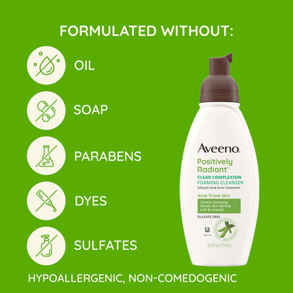 Aveeno Clear Complexion Foaming Cleanser with Salicylic Acid — 3-Pack, Oil-Free