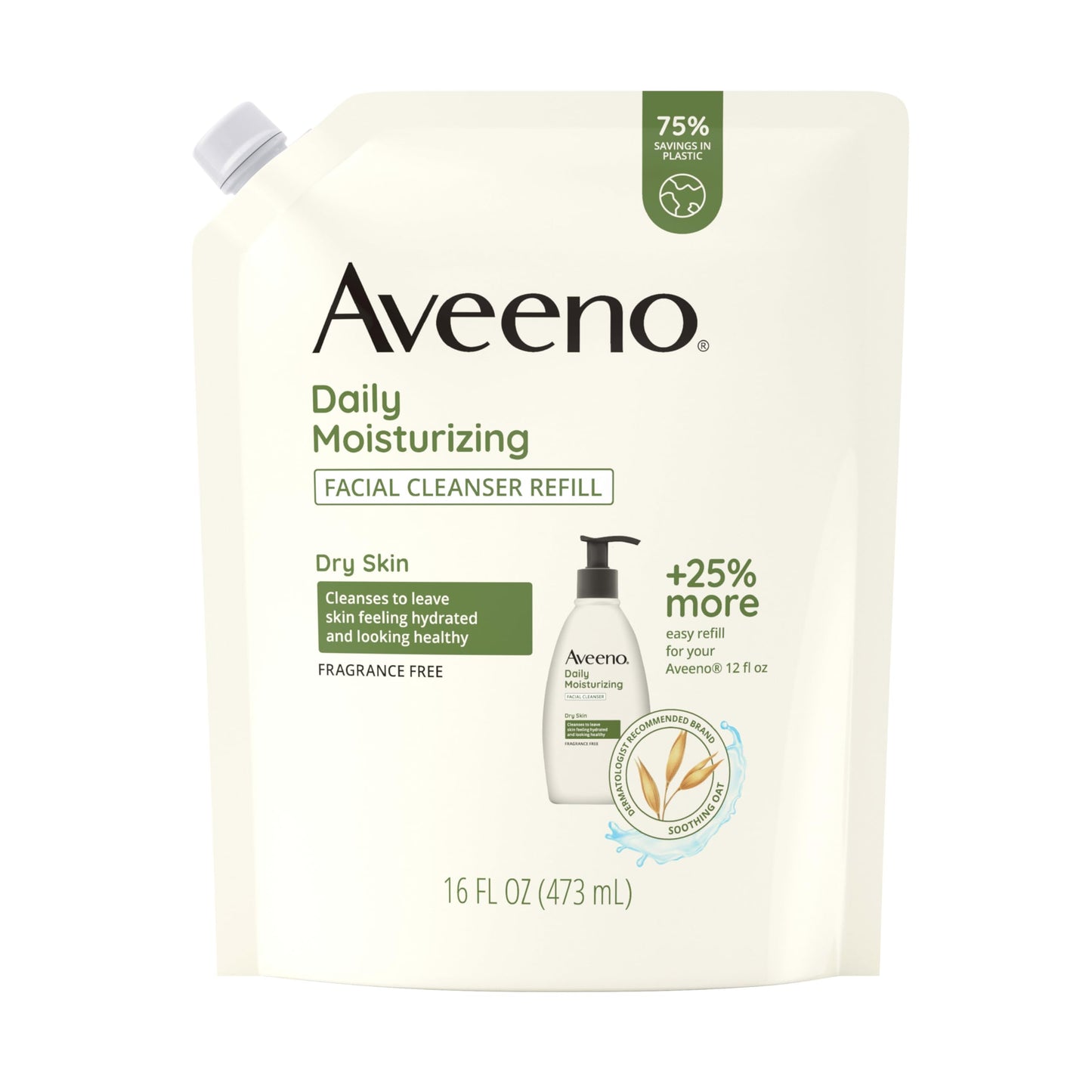 Aveeno Daily Moisturizing Facial Cleanser Refill Pouch – Oat, Fragrance-Free, 16 fl oz