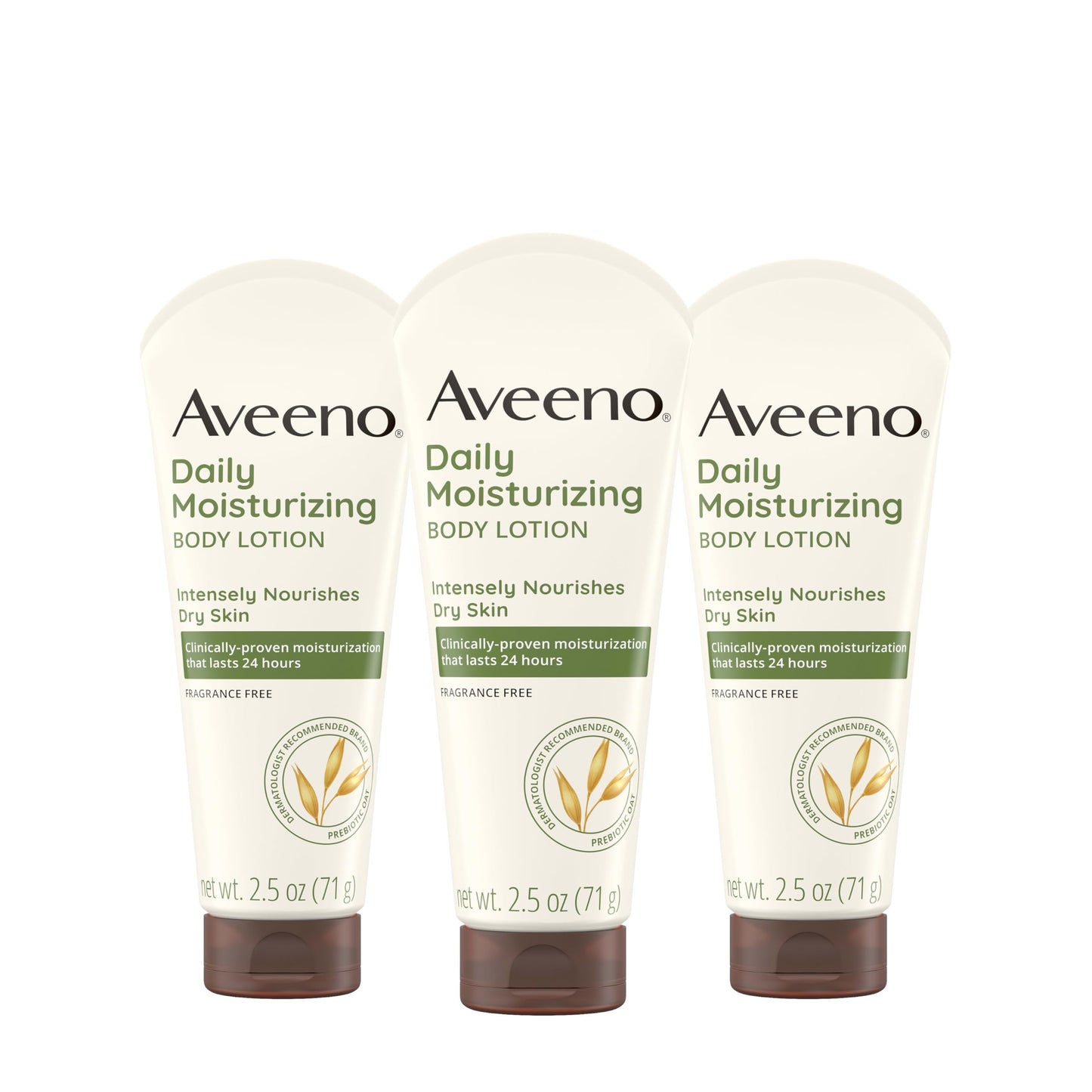 Aveeno Daily Moisturizing Fragrance Free Body Lotion with Prebiotic Oat — 3 x 2.5 fl oz Travel Size