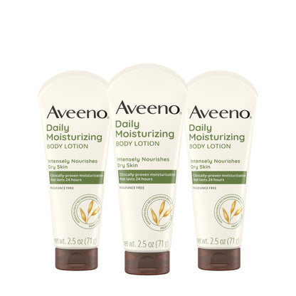 Aveeno Daily Moisturizing Fragrance Free Body Lotion with Prebiotic Oat — 3 x 2.5 fl oz Travel Size