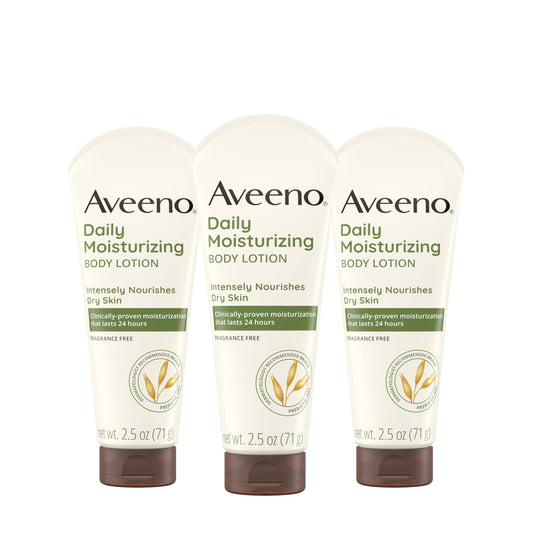Aveeno Daily Moisturizing Fragrance Free Body Lotion with Prebiotic Oat — 3 x 2.5 fl oz Travel Size