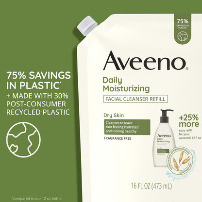 Aveeno Daily Moisturizing Facial Cleanser Refill Pouch – Oat, Fragrance-Free, 16 fl oz