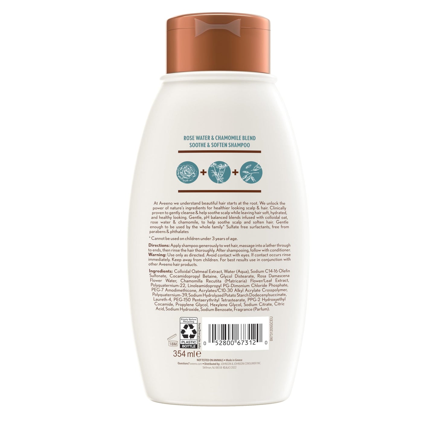 Aveeno Rose Water & Chamomile Shampoo for Dry Hair – Hydrating & Gentle