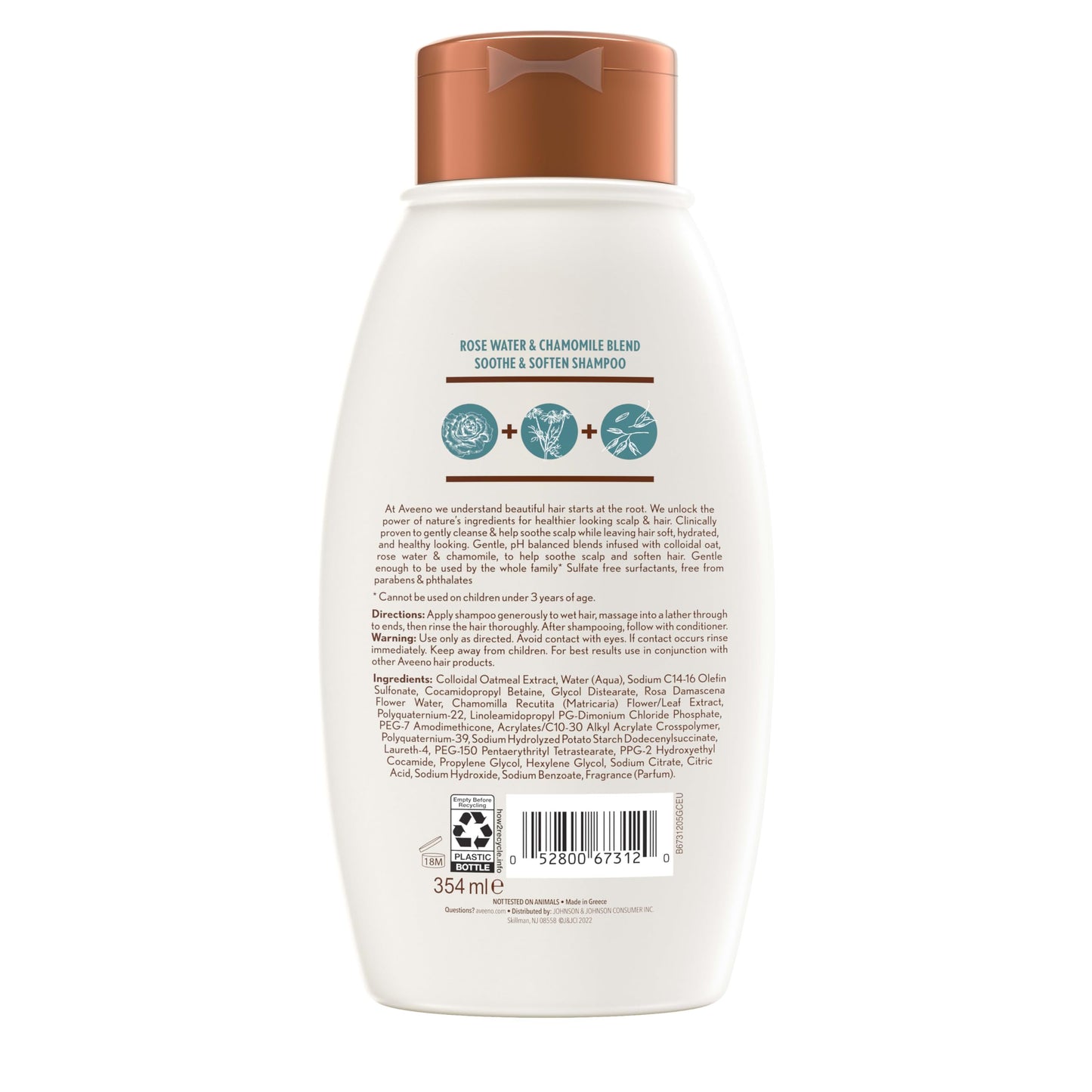 Aveeno Rose Water & Chamomile Shampoo for Dry Hair – Hydrating & Gentle