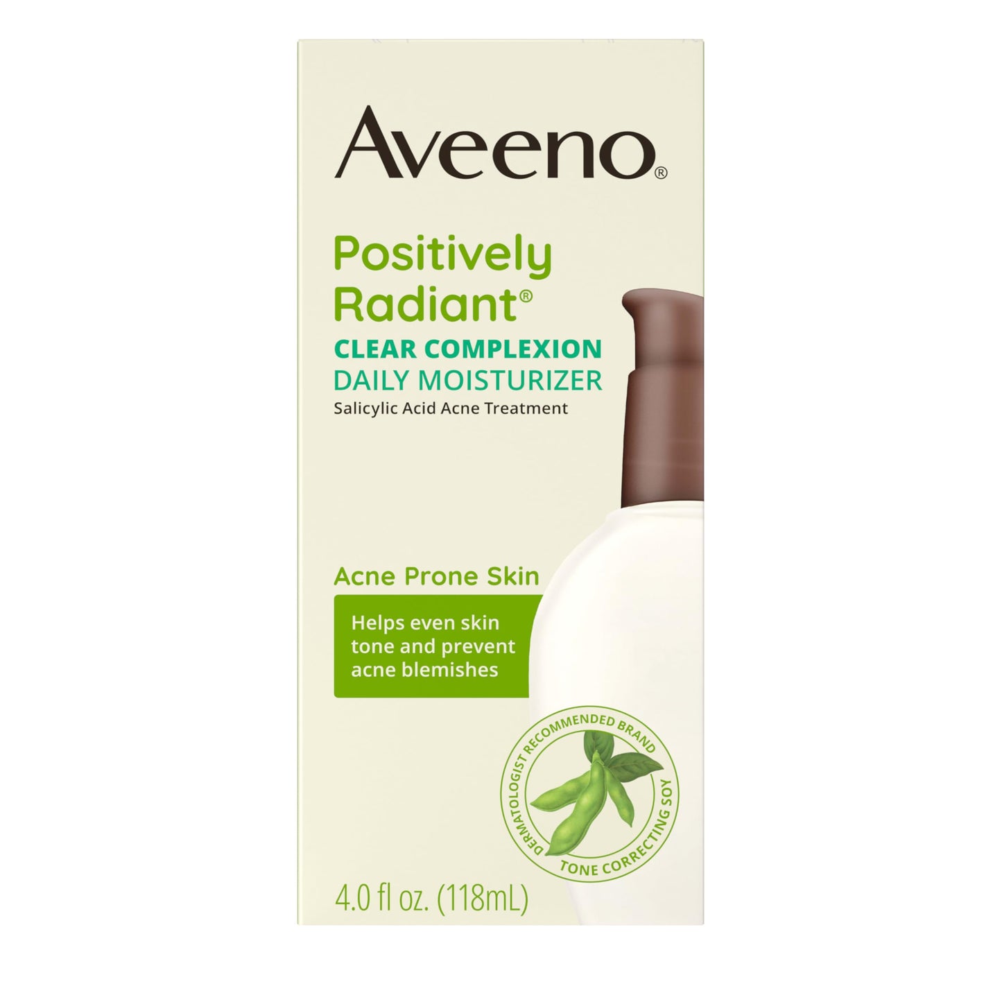 Aveeno Positively Radiant Clear Complexion Face Moisturizer – Soy Complex, 0.5% Salicylic Acid, Oil-Free, 4 oz